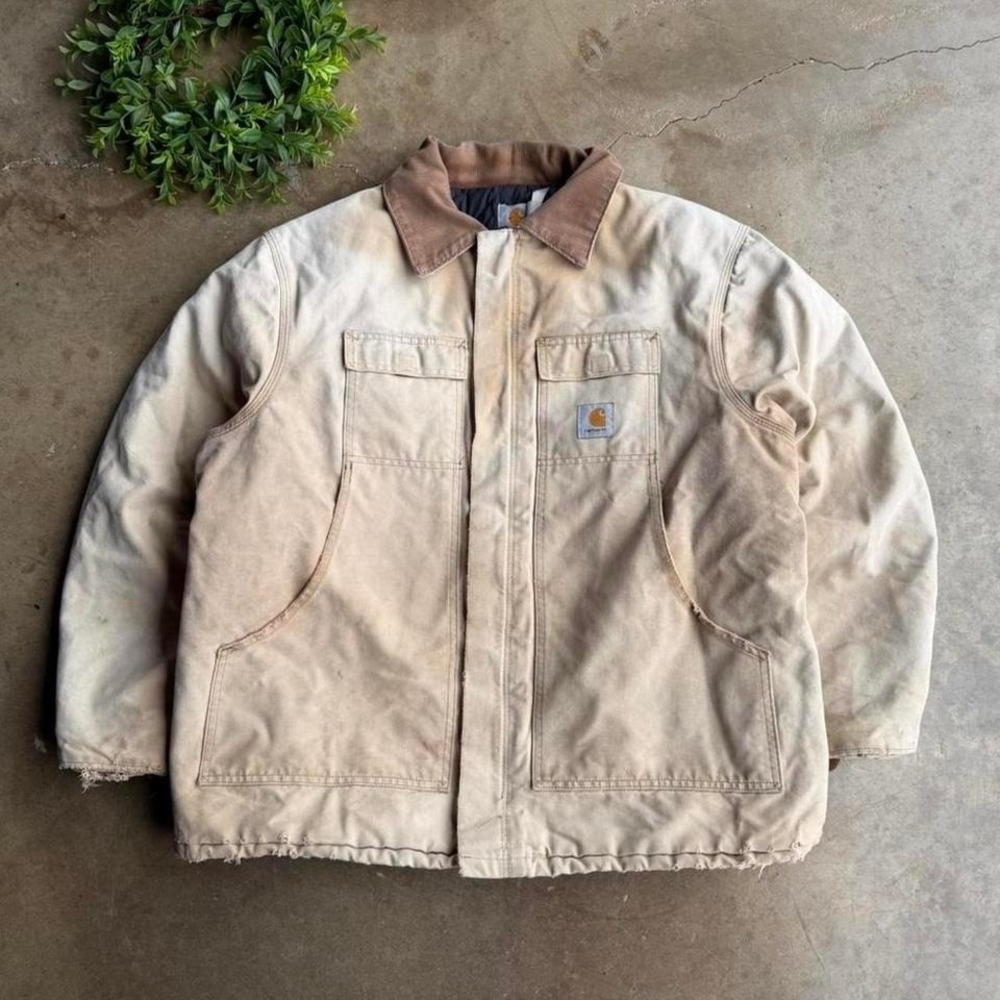 Vintage 90s Carhartt tan canvas arctic jacket‎ size XL